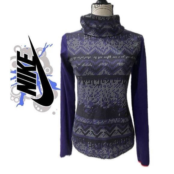 NIKE PRO DRIFIT SHIRT HYPERWARM TURTLENECK PURPLE BLACK GRID SZ M ATHLETIC CORE - Picture 1 of 11